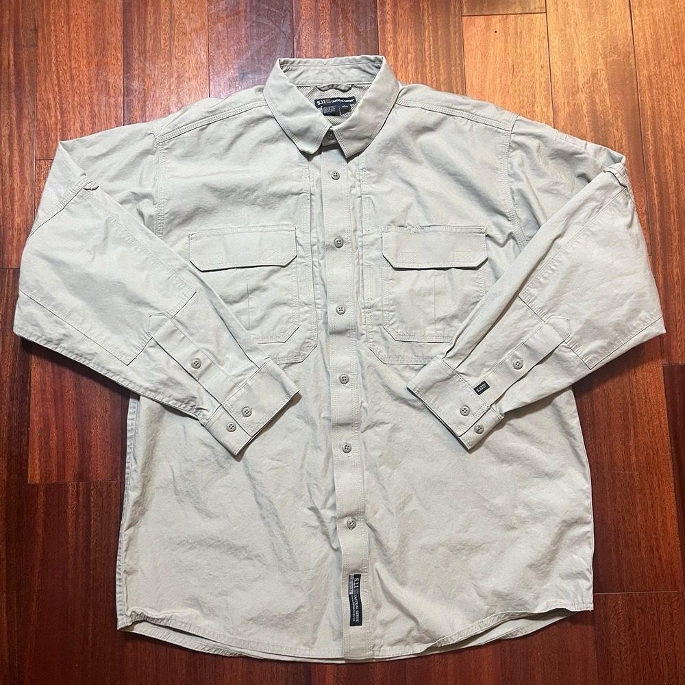 5.11 Tactical Series Shirt Mens Large Tan Long Sleeve Button Up Casual 72157